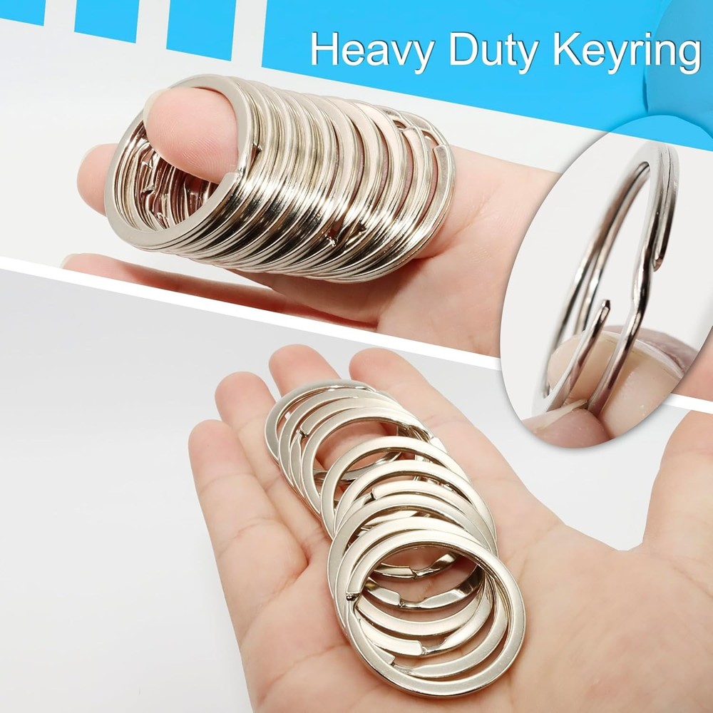 Key Rings - 1.25" (32mm) 50Pcs Flat Split Keychain Bulk Heavy Large, Silver