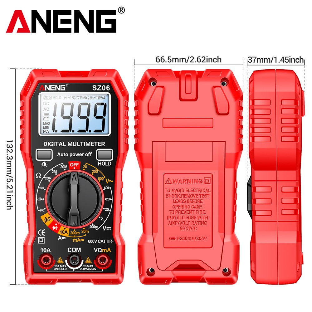 Digital Multimeter Voltmeter AC DC Volt Meter Ohmmeter Auto Range Tester Red