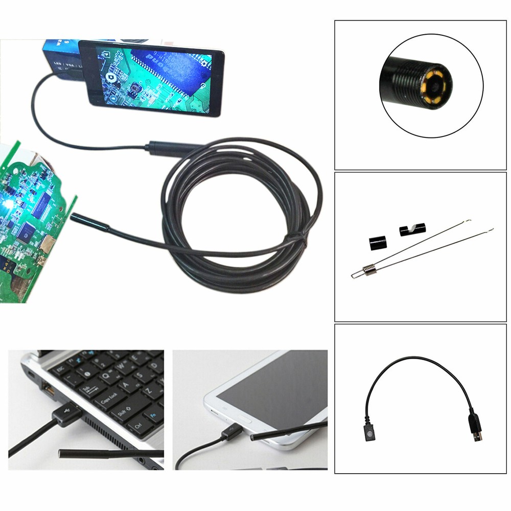 USB Endoscope Borescope 6 LED Waterproof Snake Camera For Mac OS Android Windows