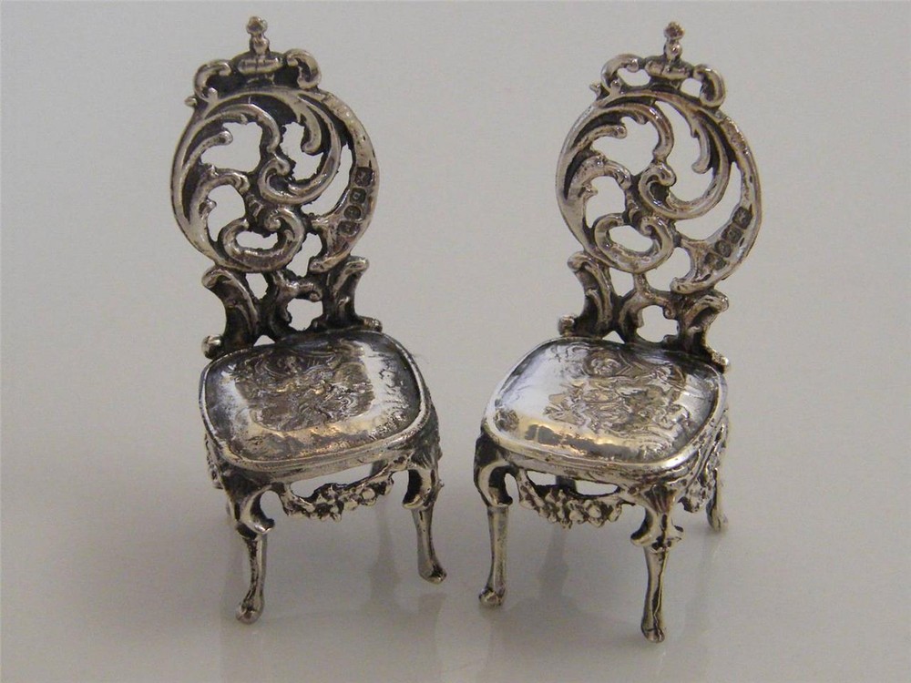 SET 2 MINIATURE HALLMARKED SILVER CHAIRS