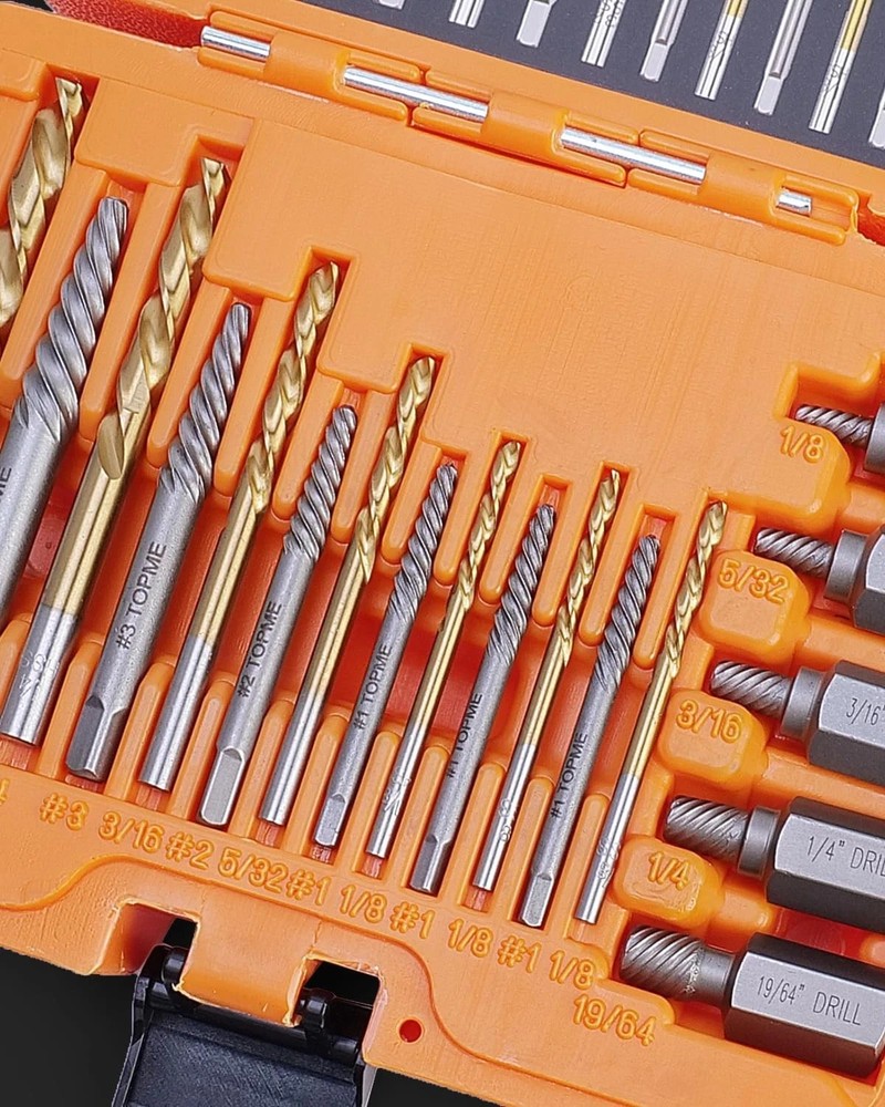 Easy Out Screw Extractor Set w HSS Steel Reverse Drill Bit for Broken Nuts 19PCS