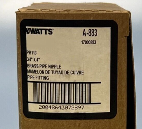Watts A-883 Brass Pipe Nipple; 3/4" x 4"
