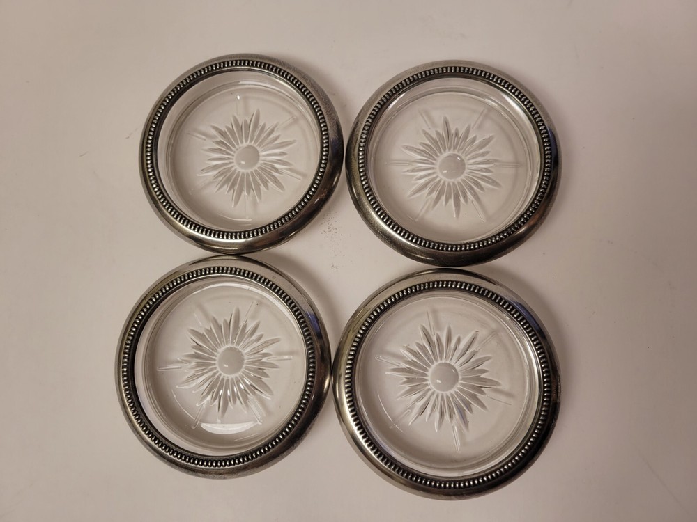 Vintage Silver Plated and Glass Coasters