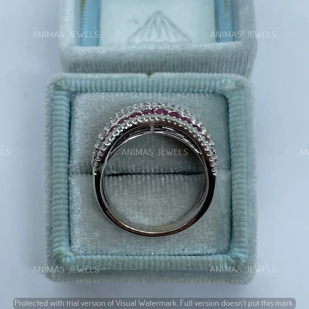 2.20Ct Round Cut Lab Created Ruby Half Eternity Wedding Ring 925 Sterling Silver