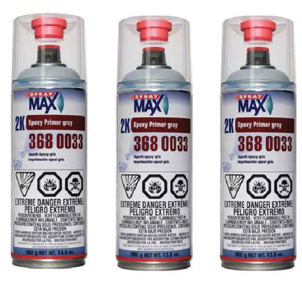 SprayMax 3680033, 2K Epoxy Rust-Cure Primer, Gray, Aerosol (3 Pack)