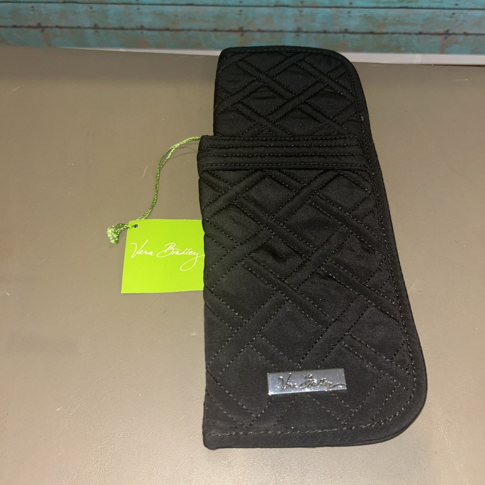 black quilted Vera Bradley curling iron and flat iron cover