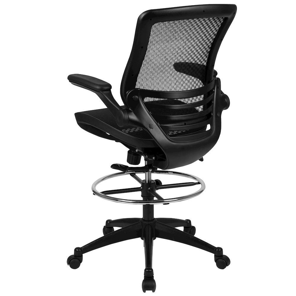 Mid-Back Transparent Black Mesh Drafting Chair with Black Frame and Flip-Up...