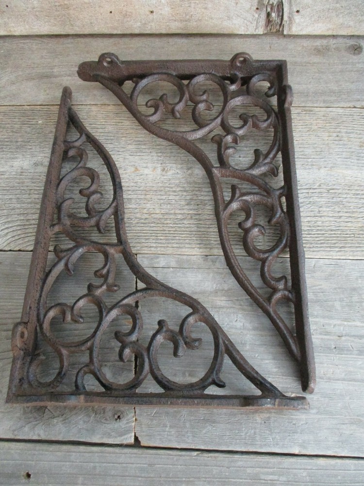 2 LARGE Shelf Braces Wall Brackets Cast Iron Brackets Vine Garden Corbels Rustic
