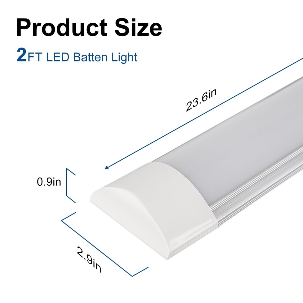 2 Packs 2FT LED Batten Light, Ultra-Thin Ceiling Surface Mounted Light, 20W, ...