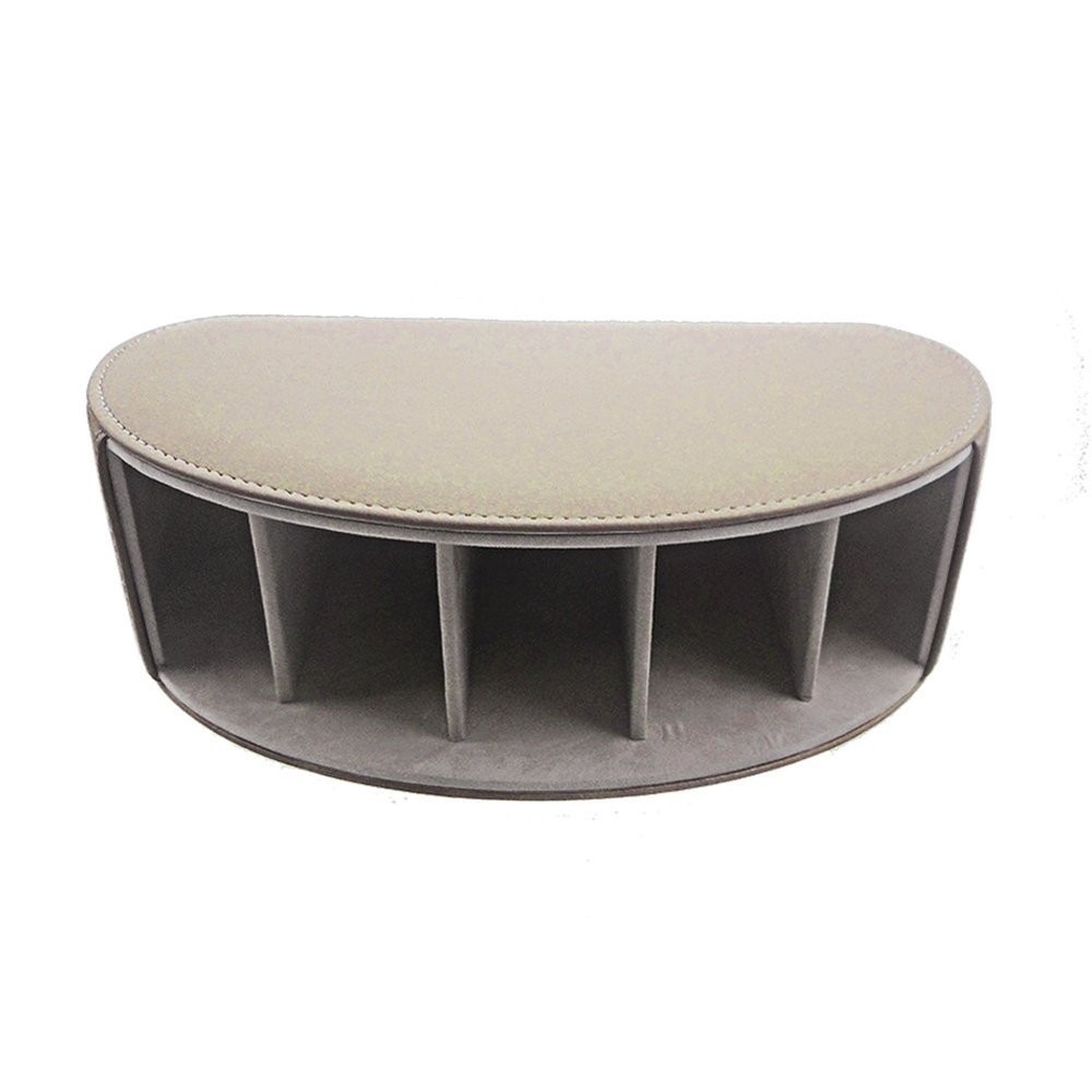 Beige Leather 5 Compartment Remote Control Holder Desk Storage Organizer Caddy