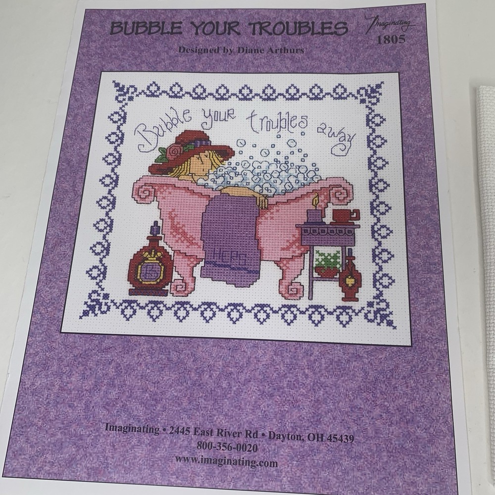 Completed Bubble Your Troubles Away Counted Cross Stitch + Pattern Imaginating