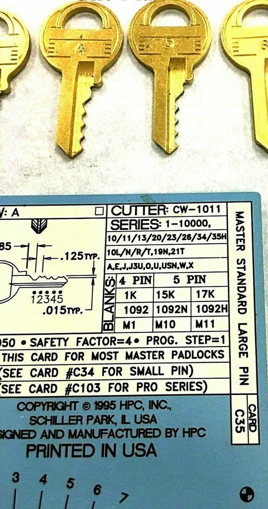Master M1 Space And Depth Keys 4 Cut Blanks HPC C35 Code Card