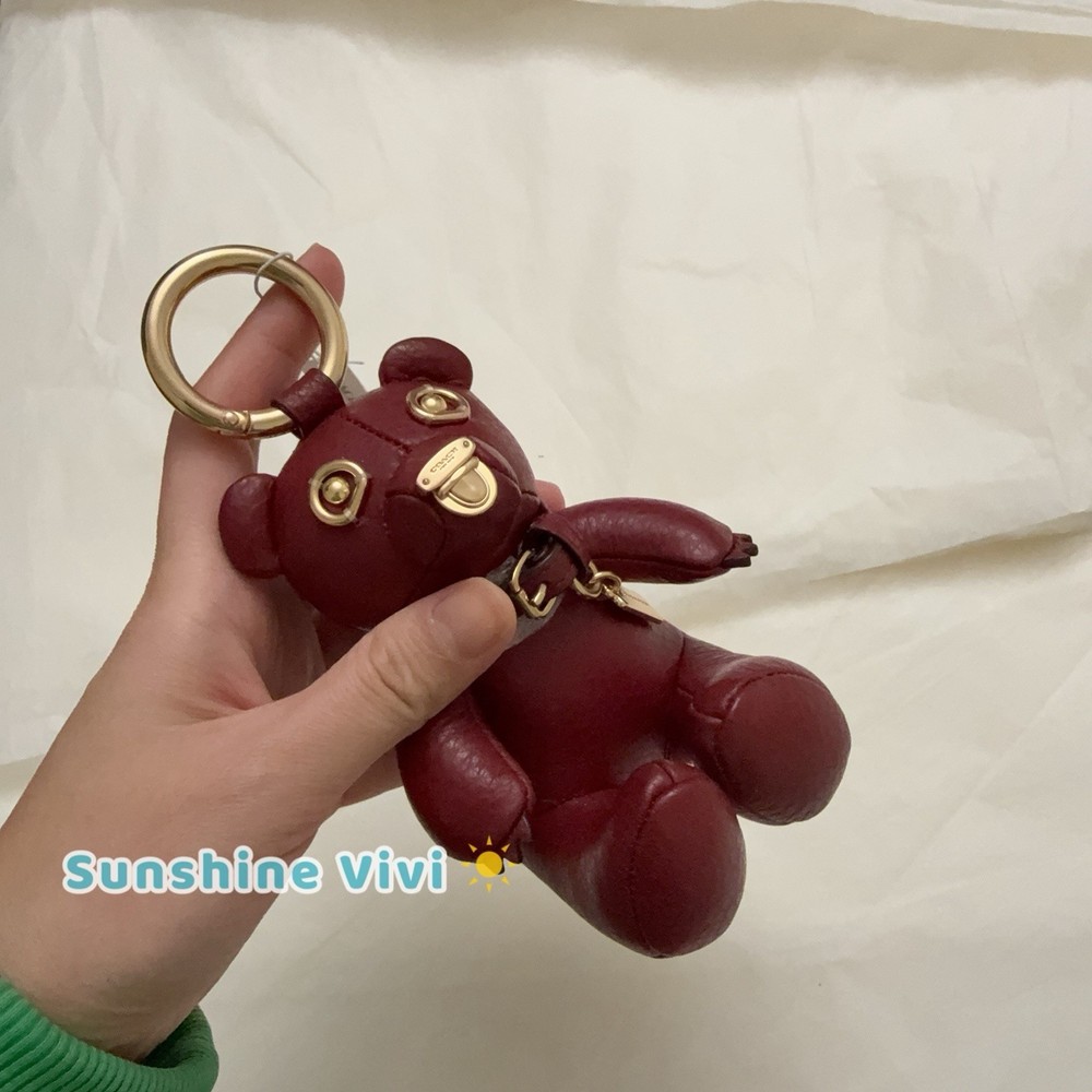 NWT Coach Bag Charm Leather bear cp369 DARK RUBY