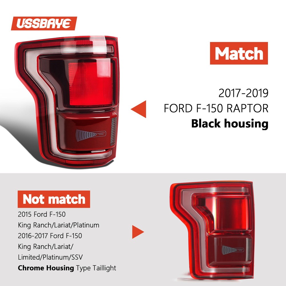 For 2017-2019 Ford F-150 Raptor LED Tail Light w/ Blind Spot Red Black Left Side