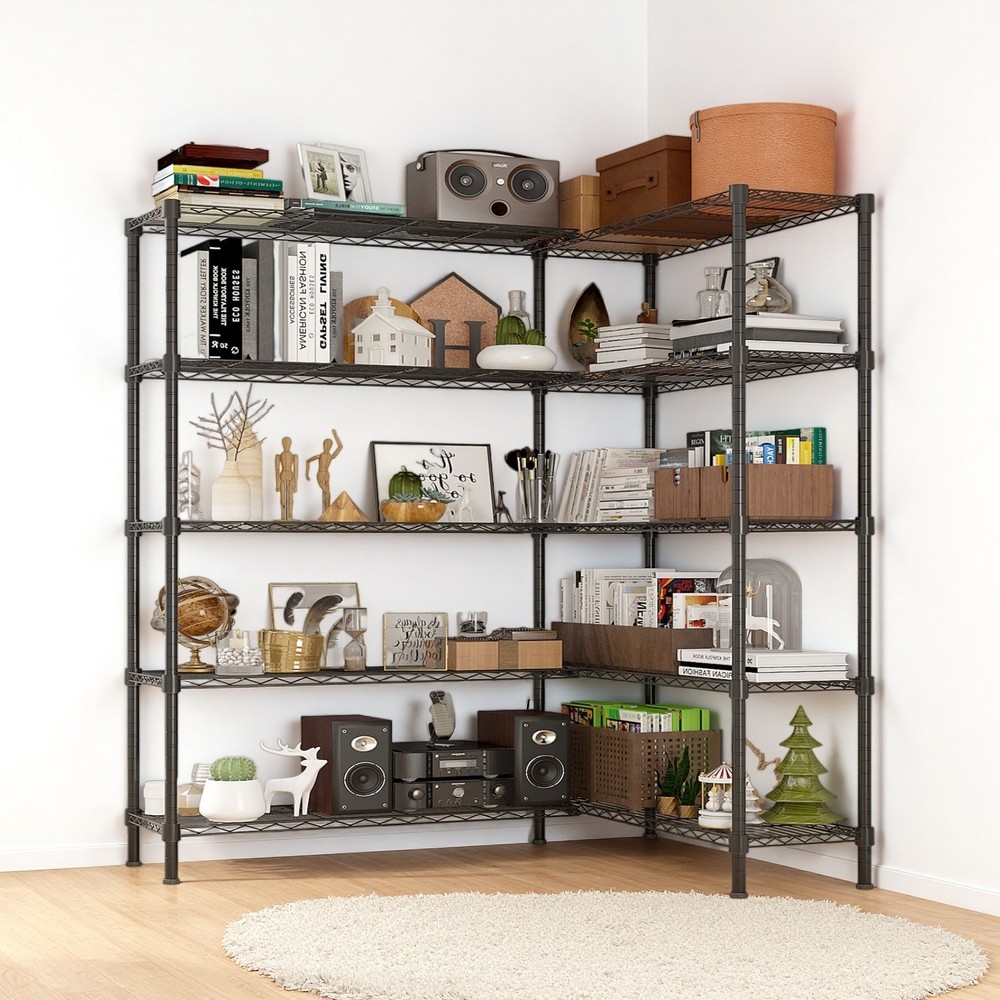 5-Tier Wire Shelving Unit 2-Column - Heavy Duty, Adjustable, Modular & Black