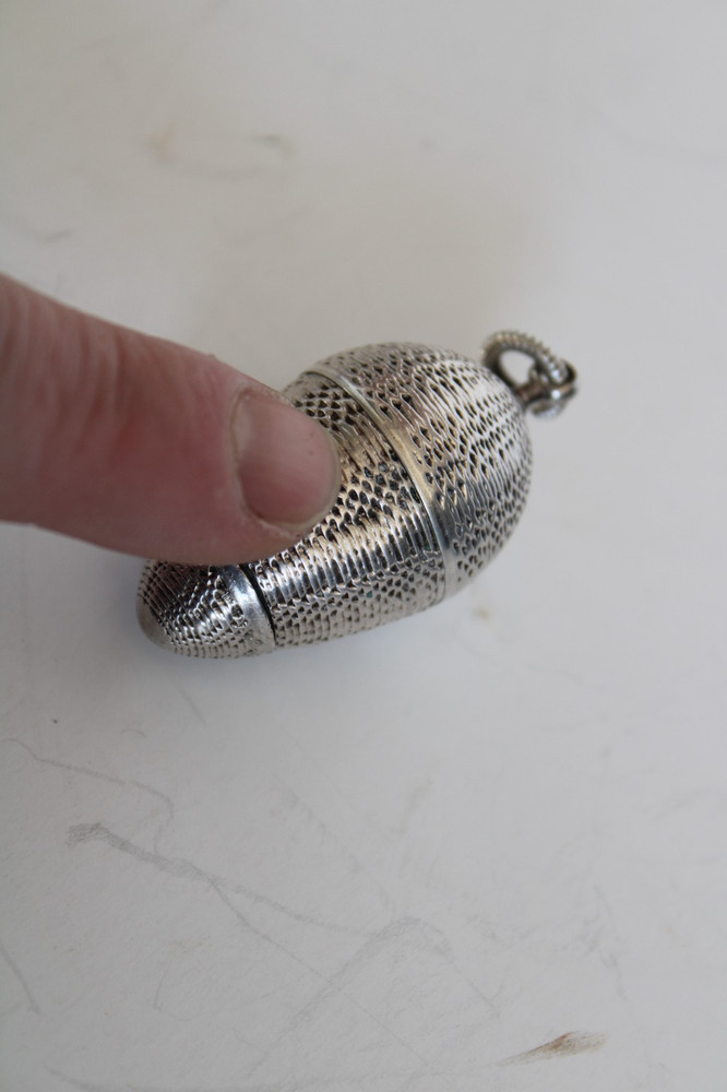 Antique Egg Sterling Silver Chatelaine Thimble Holder & Thimble / Pomander ?