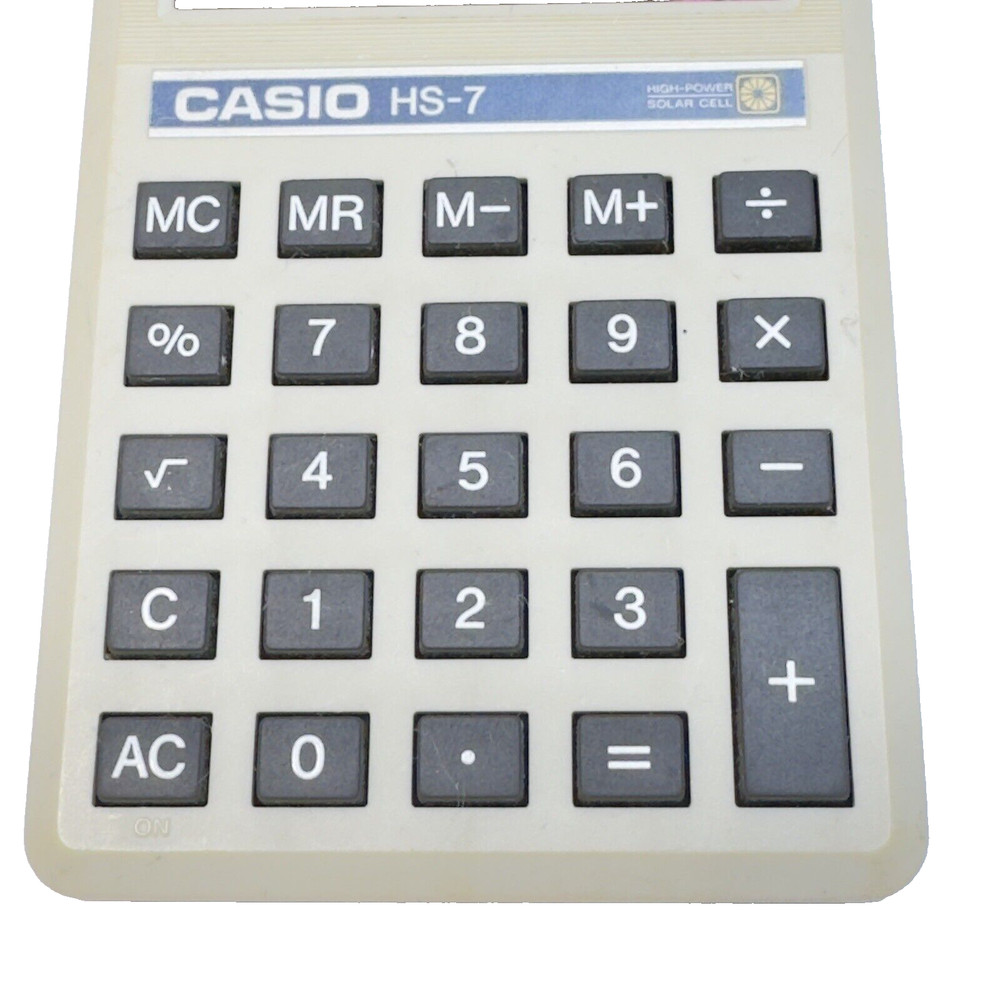 Casio HS-7 Solar Powered Calculator 8 Digit Vintage Tested