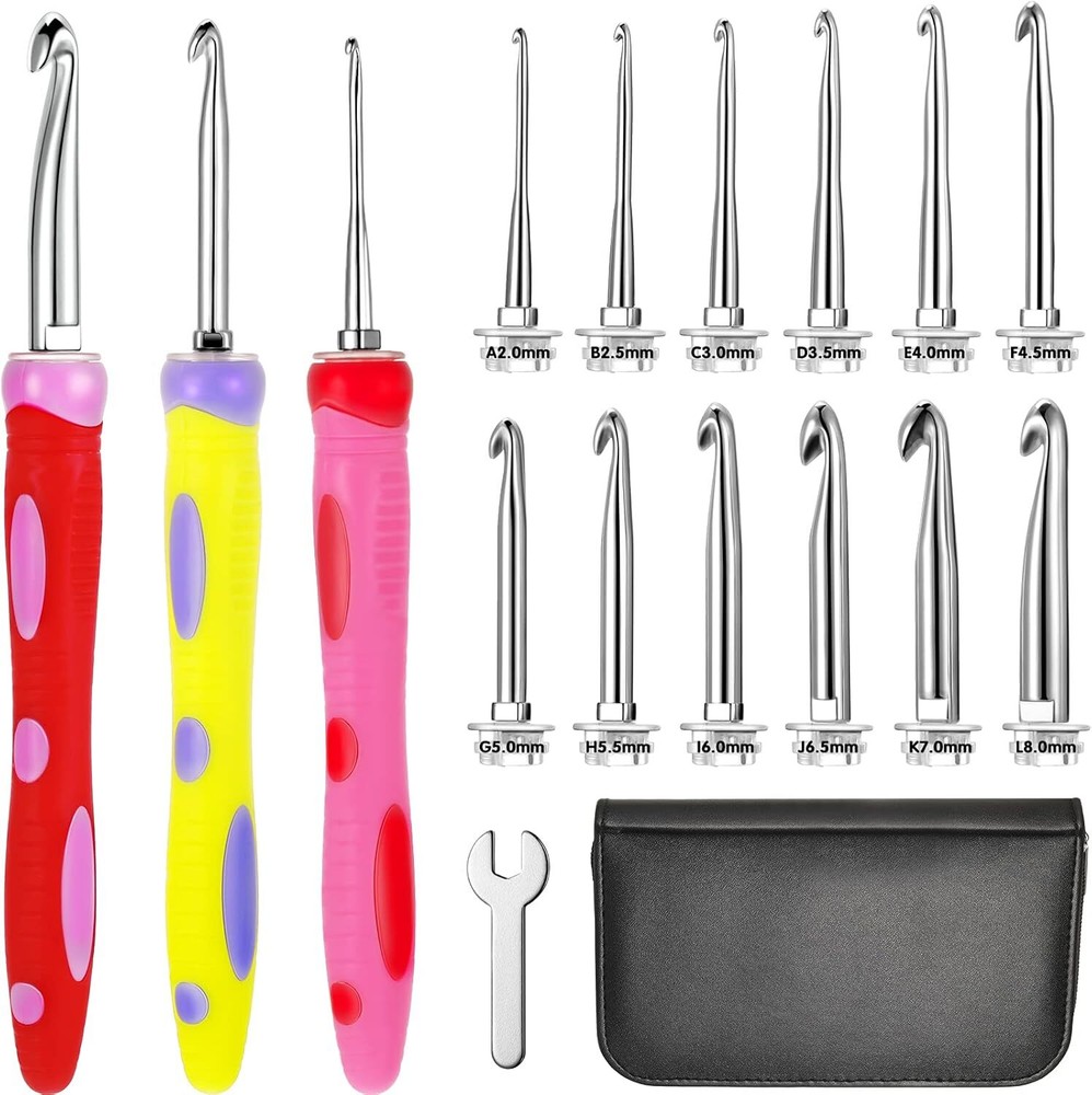12 Sizes Crochet Hooks Set Interchangeable Crochet Hook Set 3 Pieces Silicone...