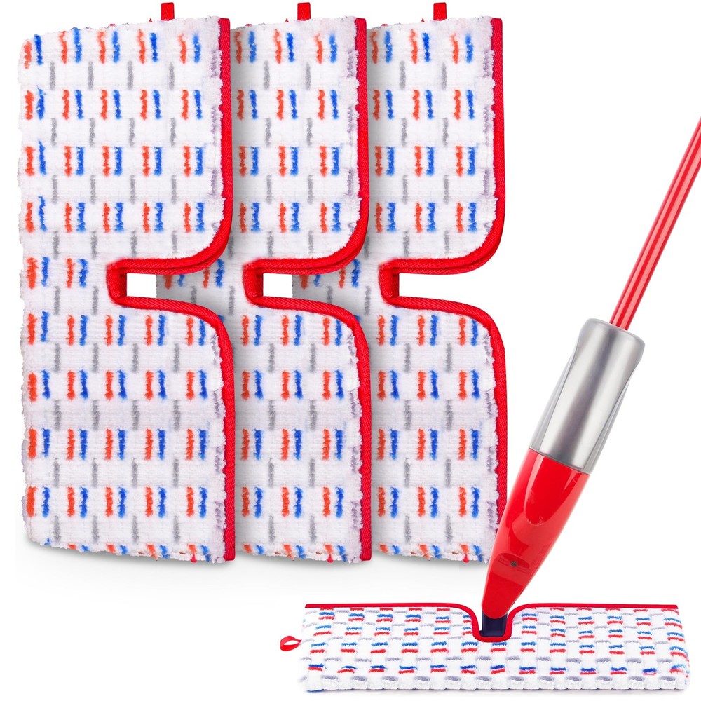 Mop Refill Pads, Microfiber Dual Sides, Wet Dry Floor Cleaning, 3 Pack, Red