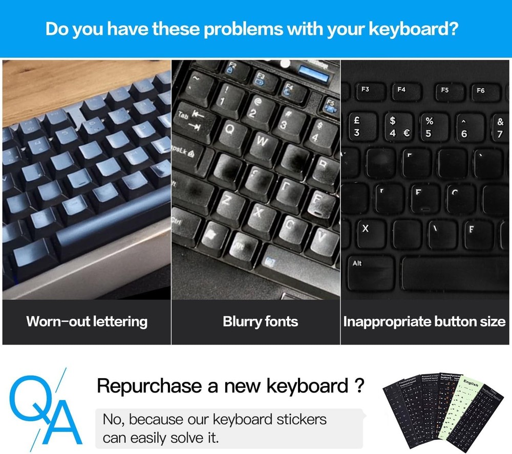English Keyboard Stickers, 2 Pack Replacement Letters