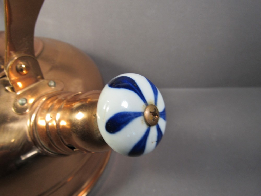 Copper Kettle Shiny Bright & Clean Blue-White Handle & Knobs Korean 8" x 8.5"