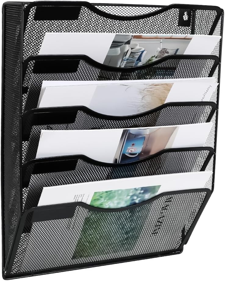 5-Tier Metal Wall File Organizer with Label Slots for Efficient Document Storage