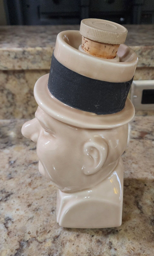 Vintage WC Fields Bourbon Whiskey Decanter Empty with Cork 9" tall