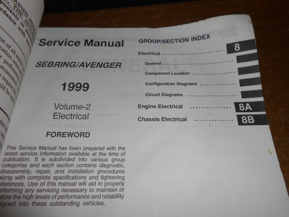 1999 Sebring Avenger Service Manual Vol 2