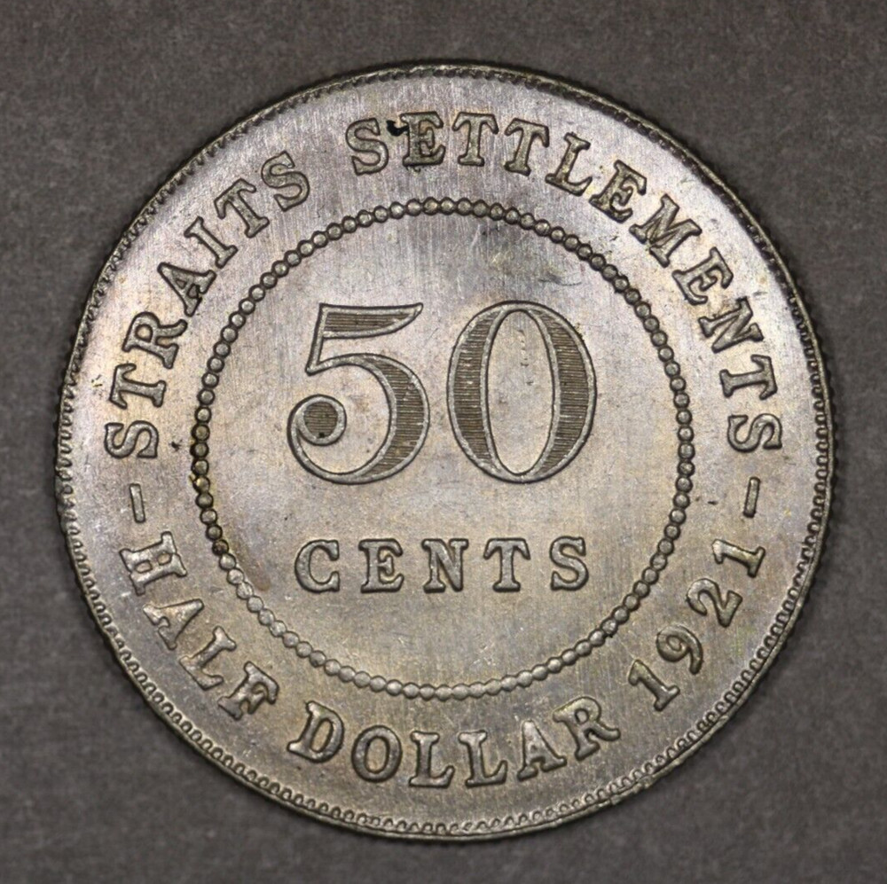 1921 Straits Settlements Silver 50 Cents