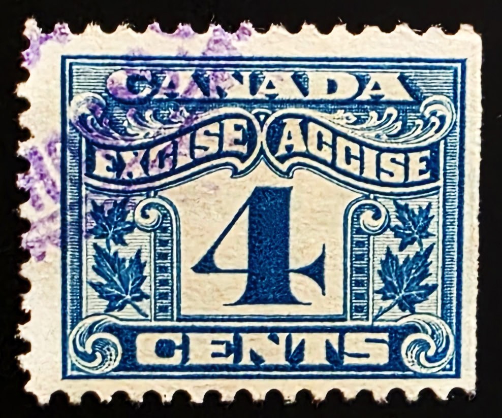 Canada 1915 Stamp #FX39, 4c Two-Leaf Excise Tax,