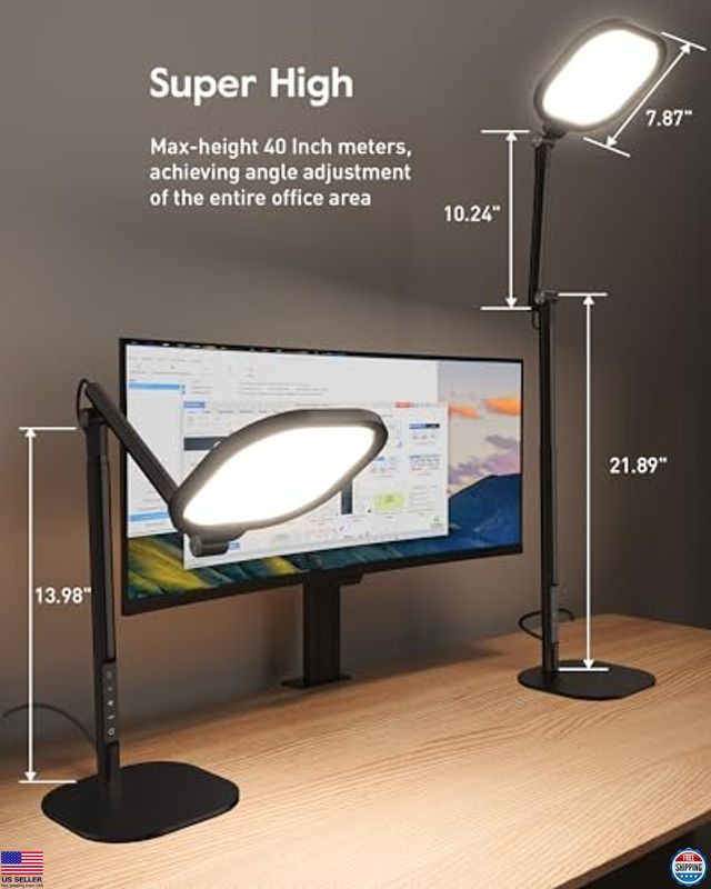 Stylish Black Tall LED Desk Lamp - 50 Modes, Memory, Timer & Adjustable Light