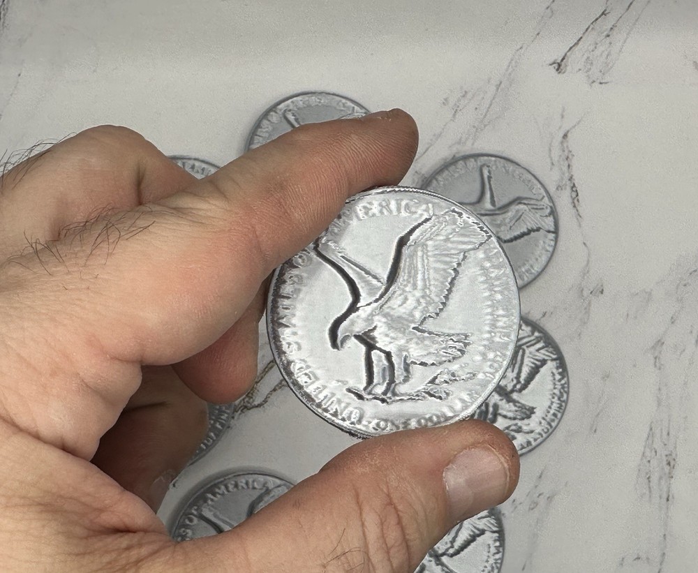 8pc Silver Eagle Style Coin Set | Faux Bullion Rounds Display Props Silver Stack