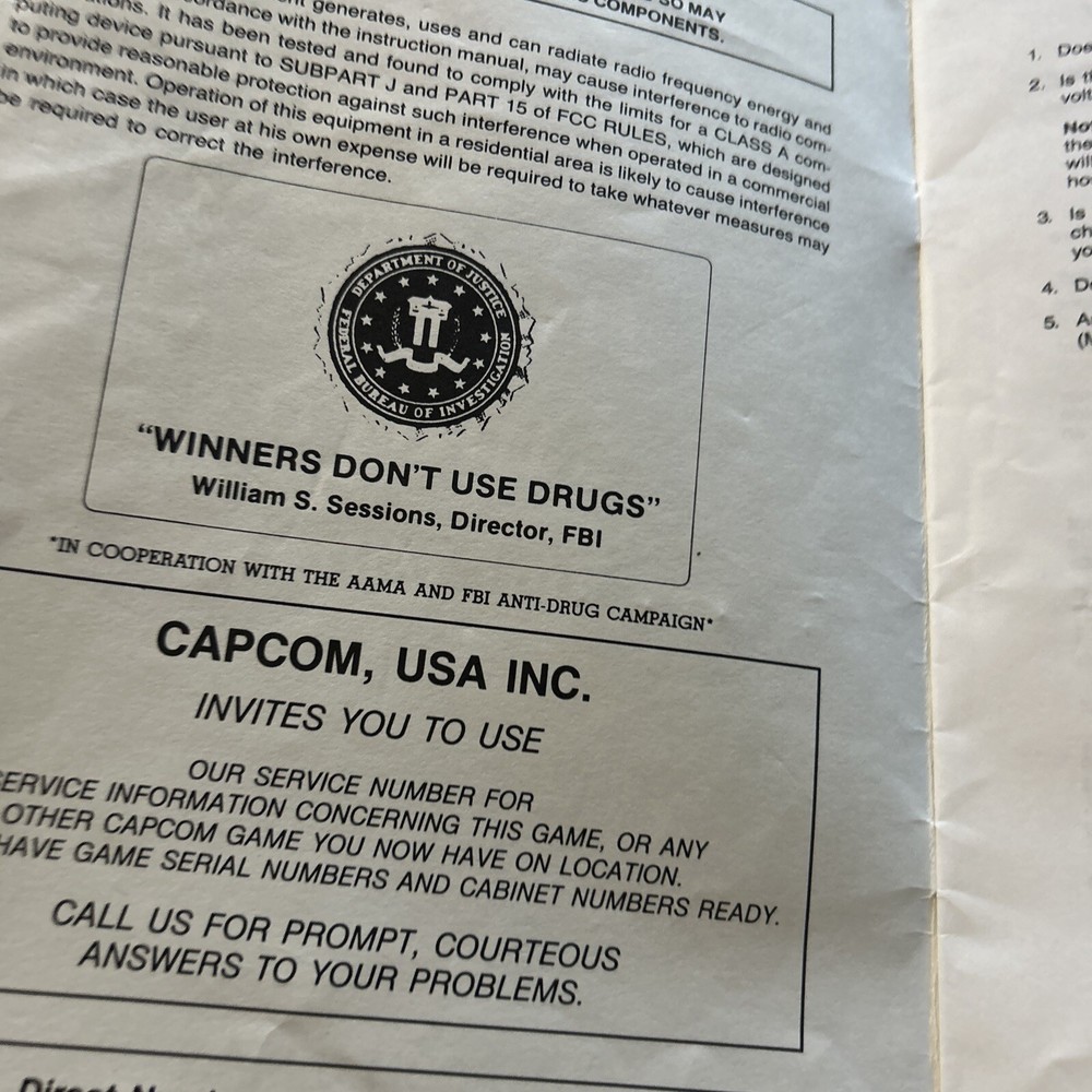 Original Magic Sword Capcom Arcade Video Game owners manual