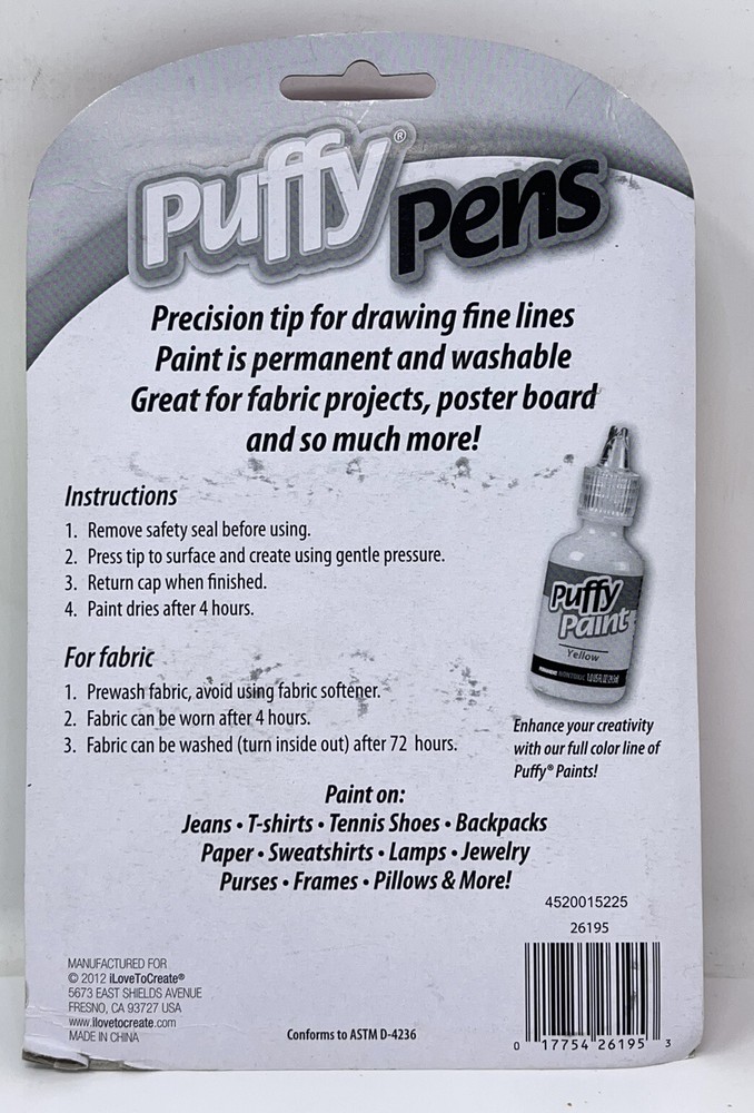 Puffy 3D PAINT PENS NEON PERMANENT MULTI-SURFACE FABRIC Precision Tip 5-pack