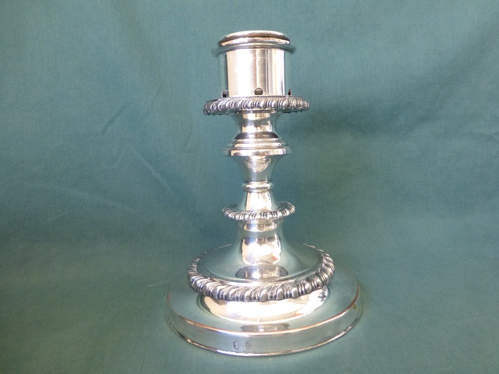 Two Antique Silver on Copper Candle Holders