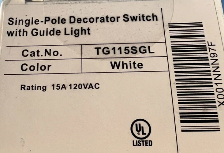 Topgreener TG115SGL White Single Pole Decorator Switch with Guide Light