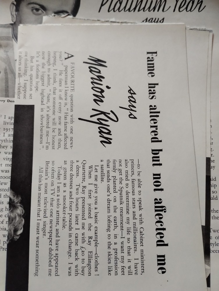 Sk208 Ephemera 1950s article Marion Ryan