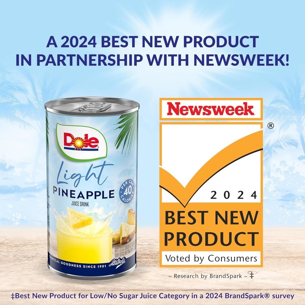 (4 pack) (6 Cans) Dole Light Pineapple Juice Drink, 6 fl oz Can