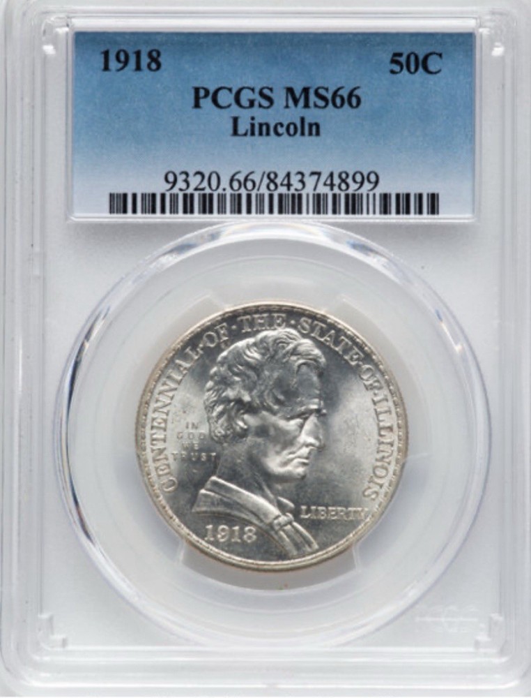 1918 - Lincoln Commemorative Silver Half Dollar - PCGS MS 66 Gem - Blast White