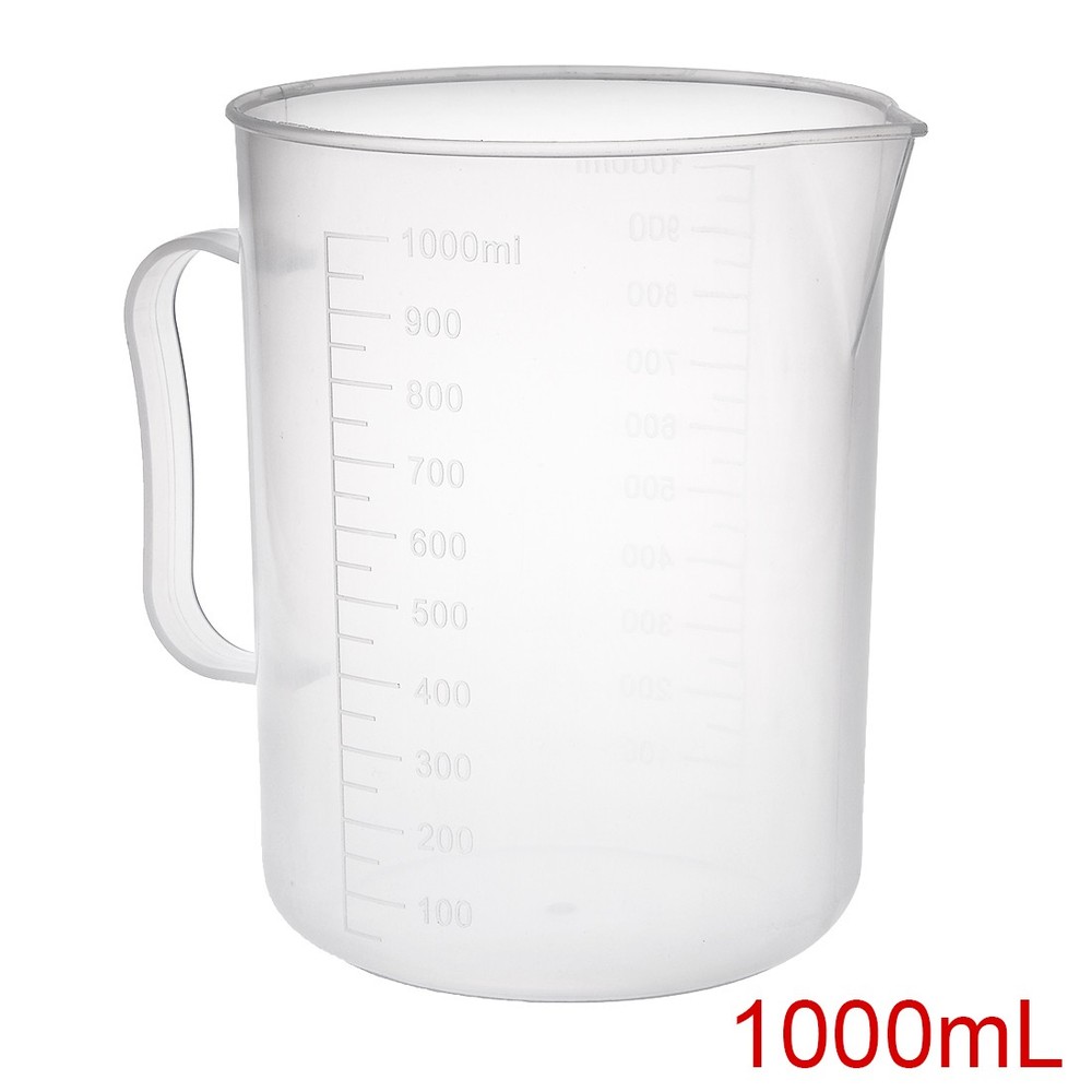 Laboratory Clear 1000mL PP Plastic Graduated Measuring Cup Handled Beaker