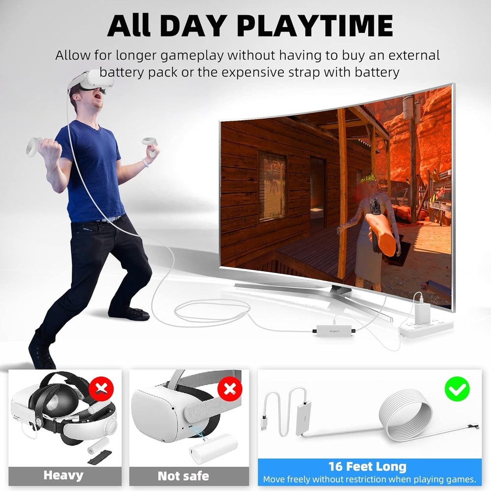 Durable 16FT Link Cable for Oculus Quest 2/3 with High-Speed Data Transfer