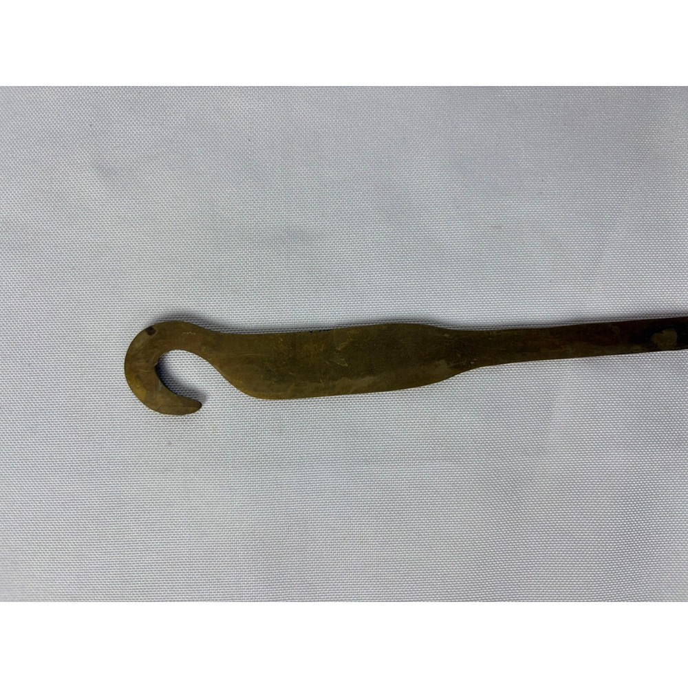 Vintage Brass Serving Fork Long Handle Hooked End Hearth Tool 11.25"