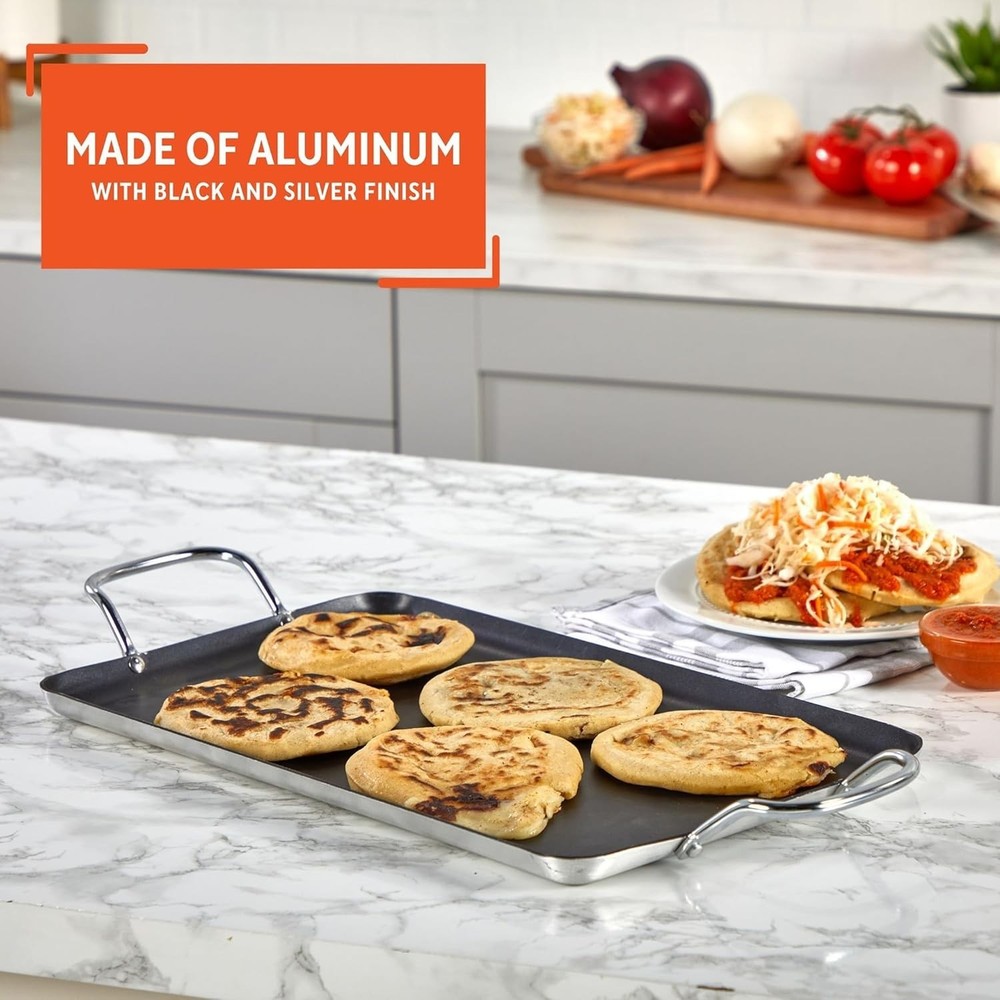 Double Burner Griddle Non-Stick 20-Inch, Black