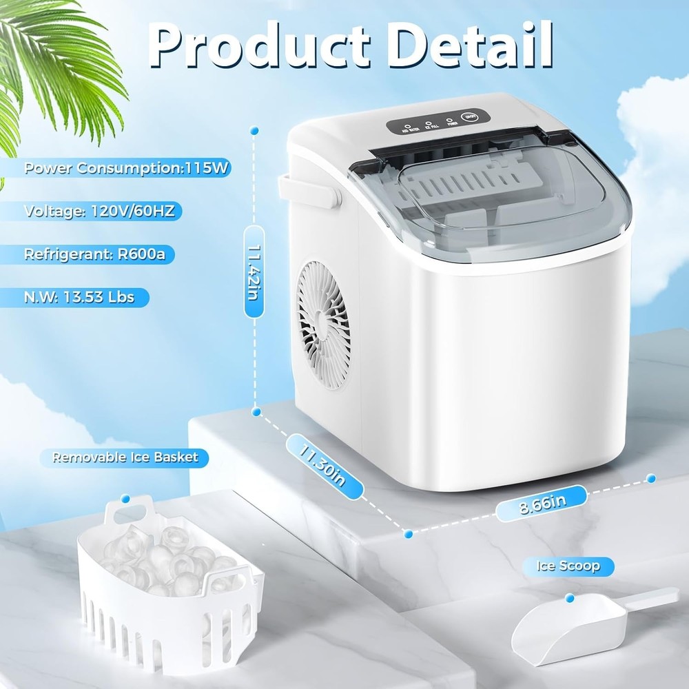 Efficient Portable Ice Machine - 1L Capacity, Automatic Cleanup, Energy-Saving