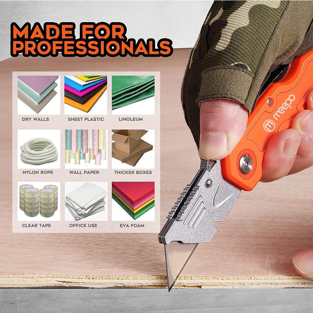 Box Cutter, 4-Pack Tough Folding Box Cutter for Heavy Duty Purpose, Razor Sharp