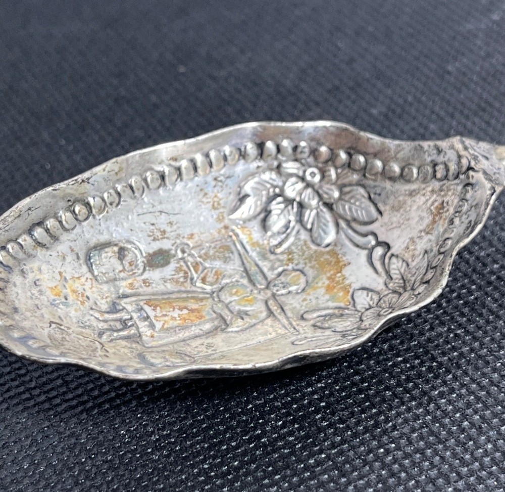 Antique Dutch Silver Monkey Spoon Embossed Mourning Maid Design
