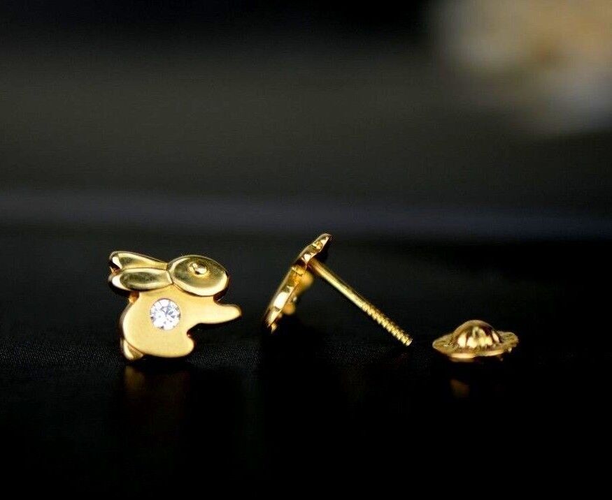 14k Yellow Gold CZ Rabbit Stud Earring
