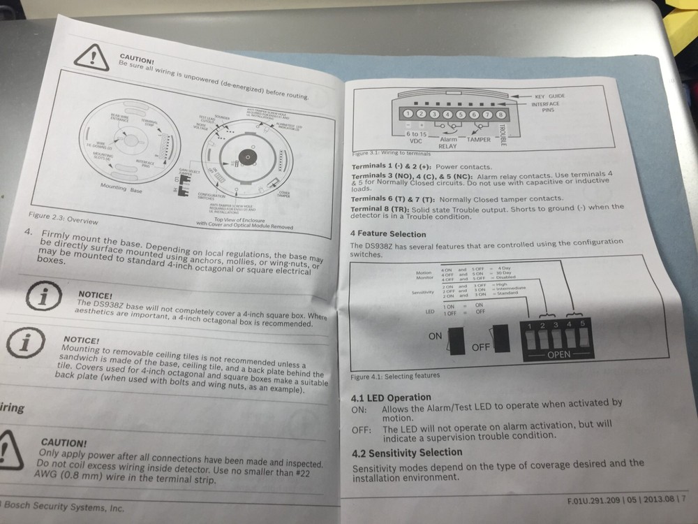 BOSCH DS938Z Panoramic Passive Infrared Detector with instructions