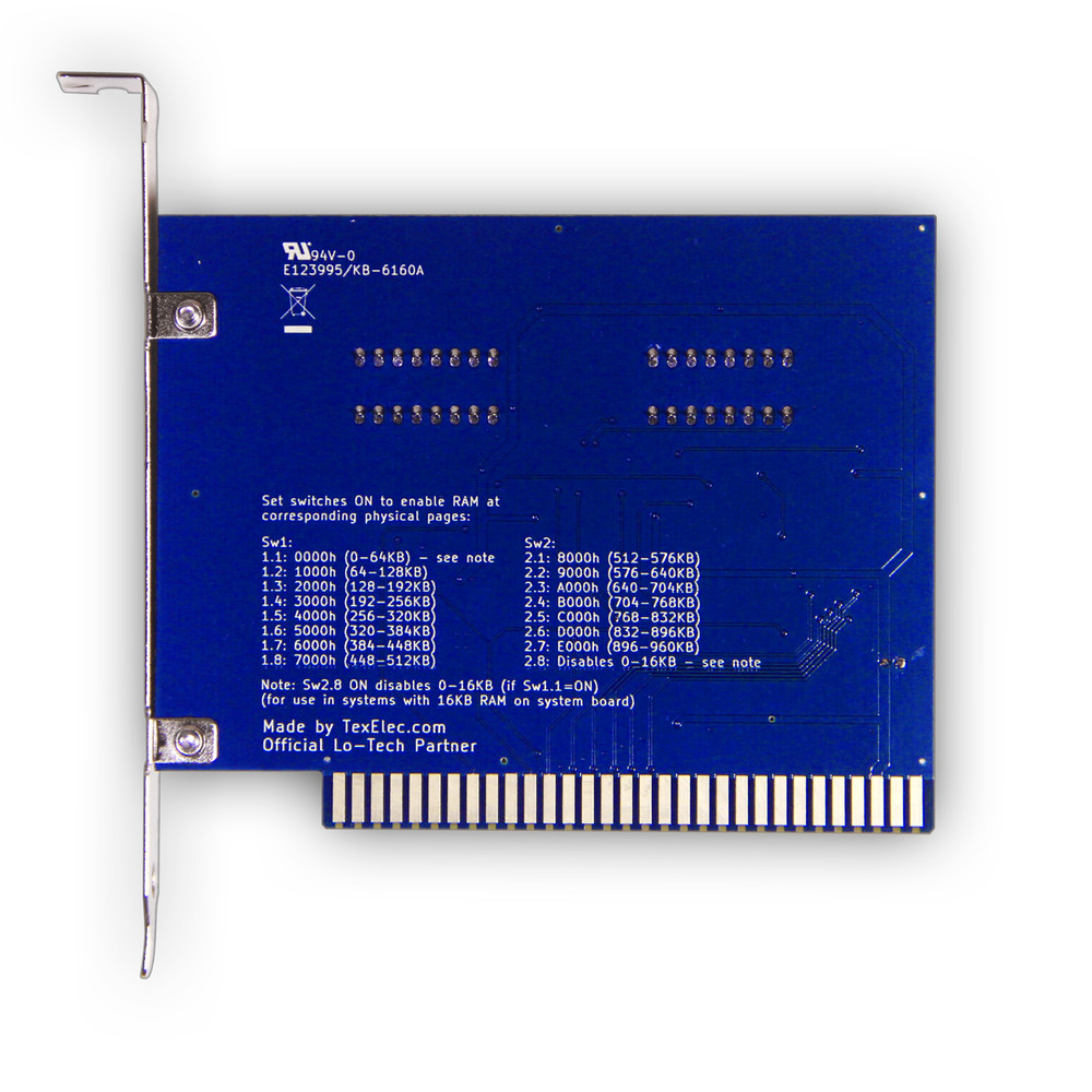 Lo-tech 1MB Memory Board for 8-Bit XT PCs / Clones
