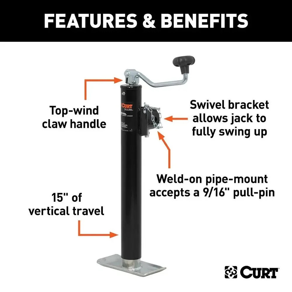 CURT 28356 Pipe-Mount Swivel Topwind Jack